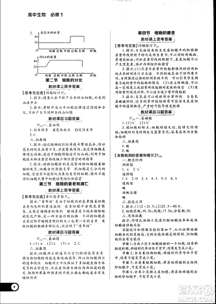 人教版2019最新王后雄學(xué)案教材完全解讀高中生物必修1參考答案