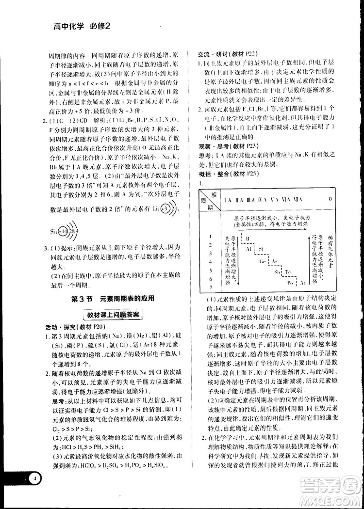 王后雄學(xué)案2019新版教材完全解讀魯科版高中化學(xué)必修2參考答案