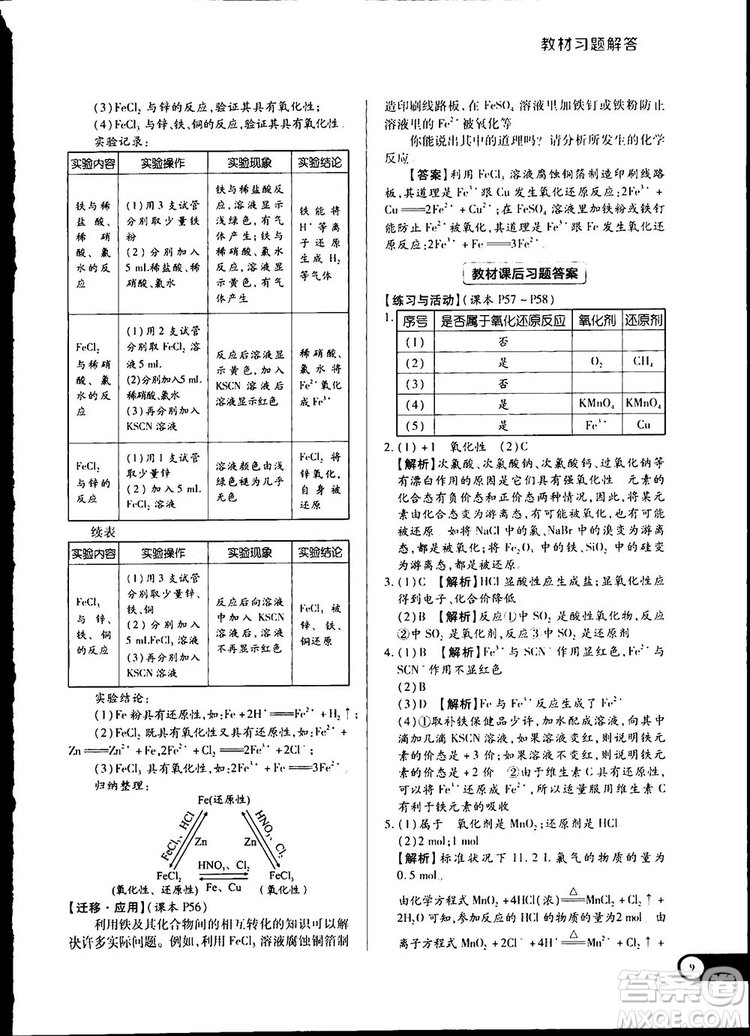 2019教材完全解讀魯科版高中化學(xué)必修1參考答案