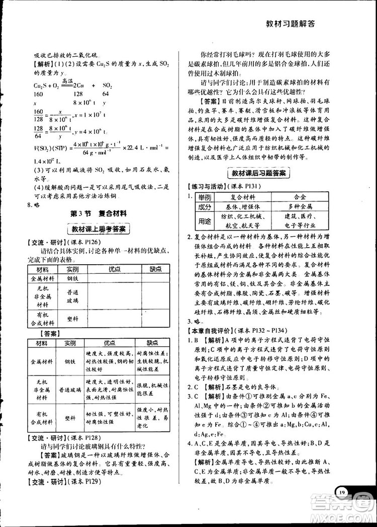 2019教材完全解讀魯科版高中化學(xué)必修1參考答案