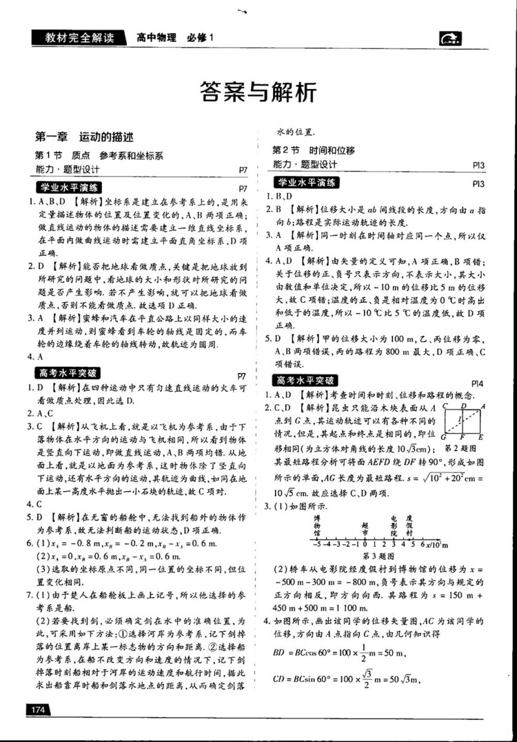 王后雄學(xué)案2019教材完全解讀高中物理魯科版必修1參考答案