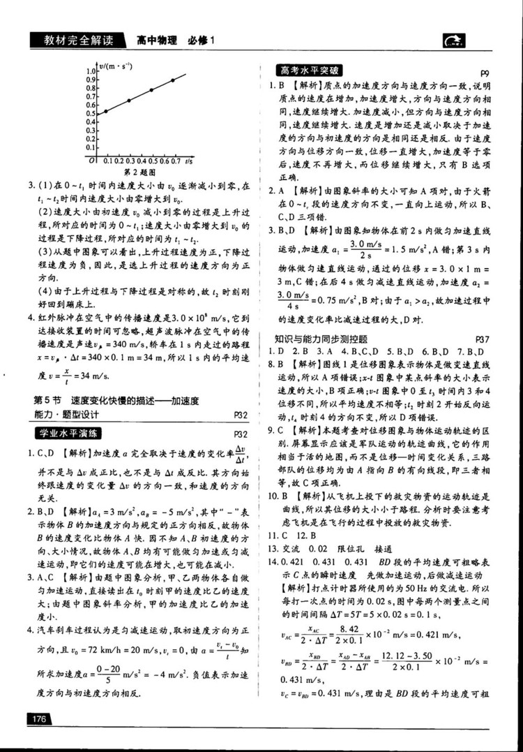 王后雄學(xué)案2019教材完全解讀高中物理魯科版必修1參考答案