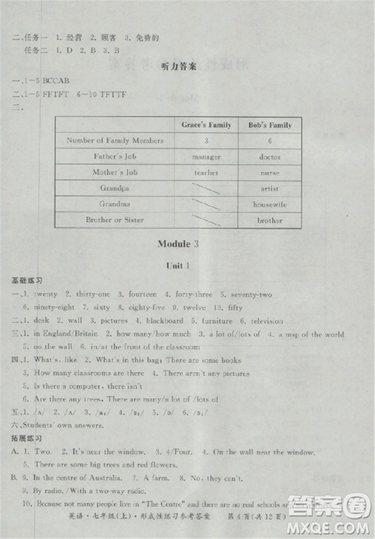 2018秋新課標(biāo)形成性練習(xí)與檢測七年級英語上答案