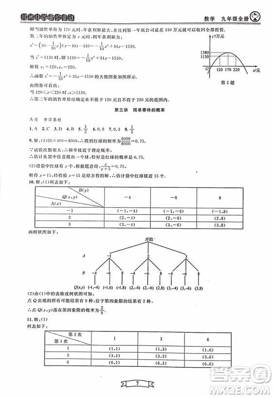 2018新版重點(diǎn)中學(xué)與你有約數(shù)學(xué)九年級(jí)全一冊浙教ZJ版答案