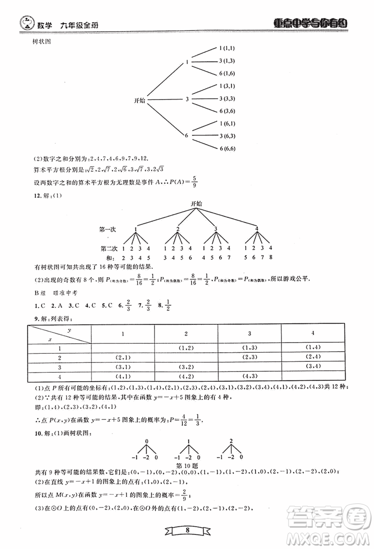 2018新版重點(diǎn)中學(xué)與你有約數(shù)學(xué)九年級(jí)全一冊浙教ZJ版答案