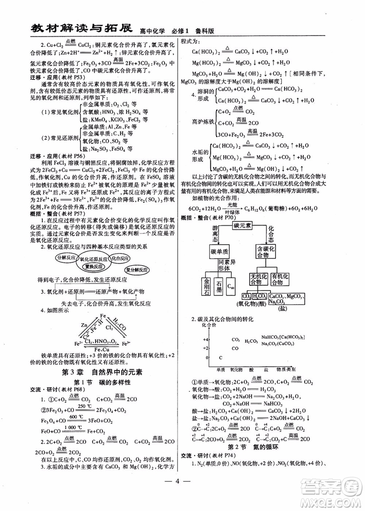 萬向思維2019版教材解讀與拓展高中化學必修1配魯科版參考答案 