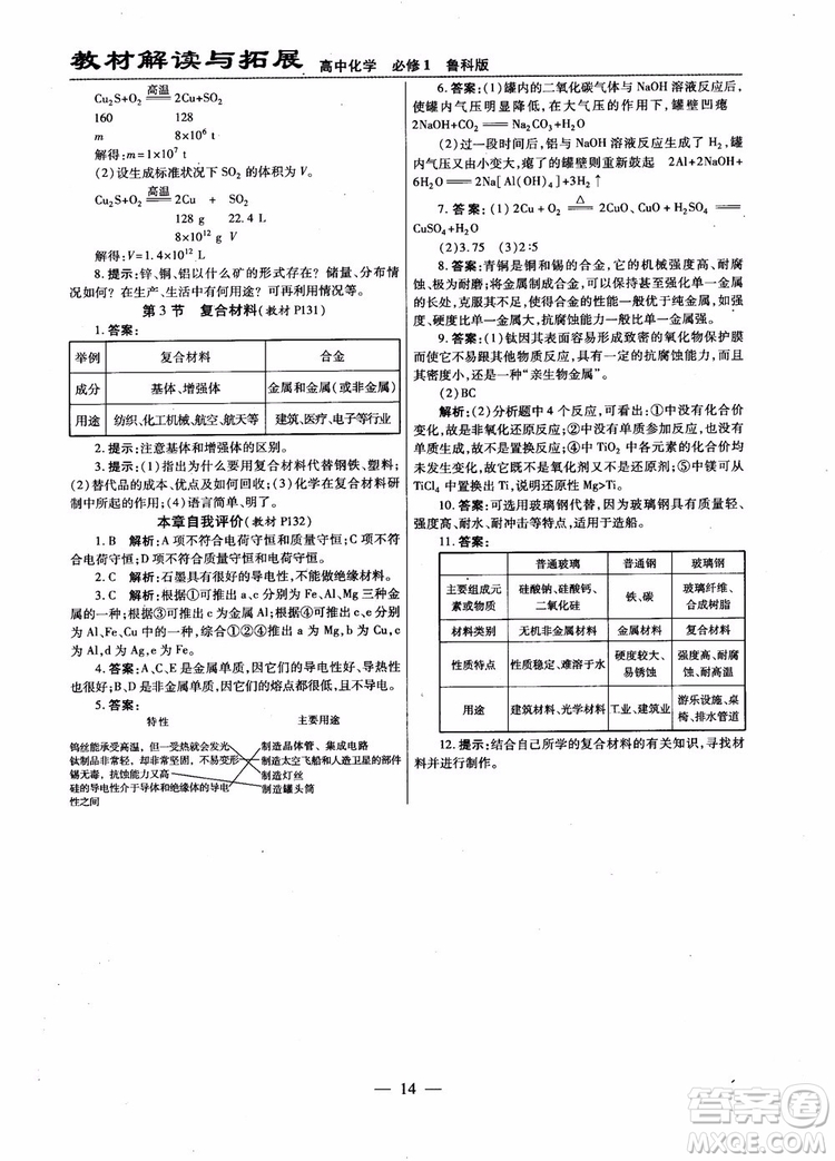 萬向思維2019版教材解讀與拓展高中化學必修1配魯科版參考答案 