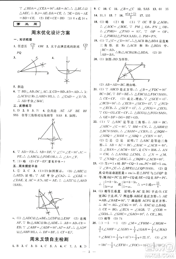 2019亮點給力周末優(yōu)化設(shè)計大試卷數(shù)學(xué)八年級上冊江蘇版答案