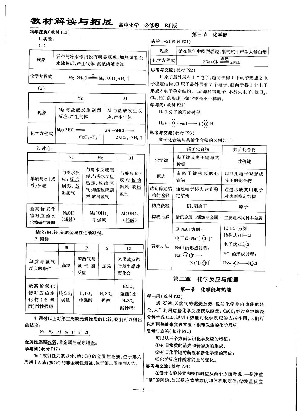 2019教材解讀與拓展人教版高中化學(xué)必修2參考答案