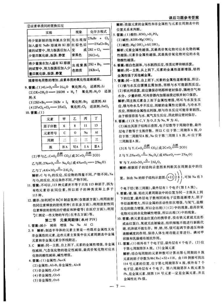 2019教材解讀與拓展人教版高中化學(xué)必修2參考答案