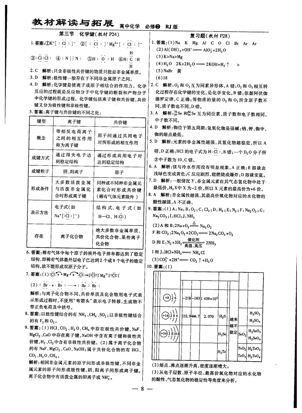 2019教材解讀與拓展人教版高中化學(xué)必修2參考答案