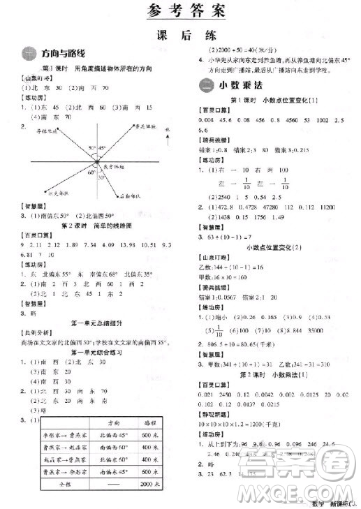 ?9787513111584全品學(xué)練考五年級(jí)數(shù)學(xué)上JJ河北教育版2018參考答案