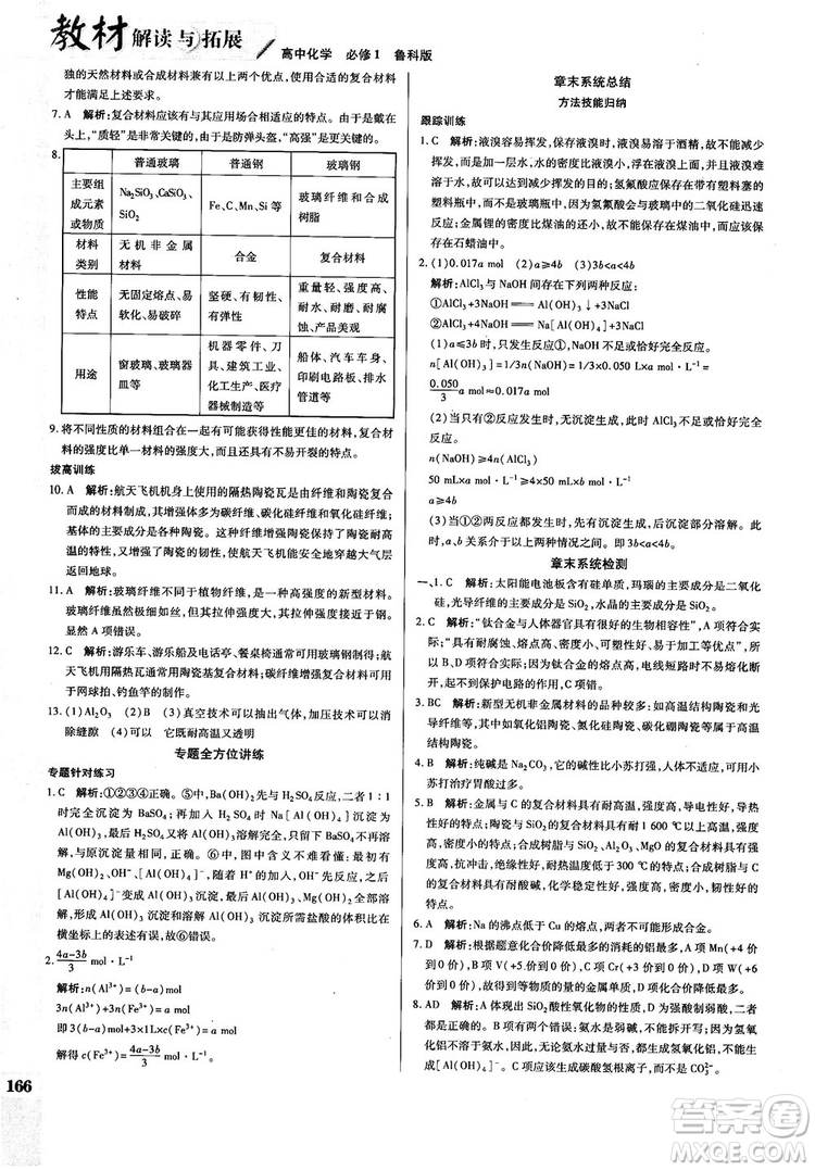 教材解讀與拓展2019魯科版高中化學必修1參考答案