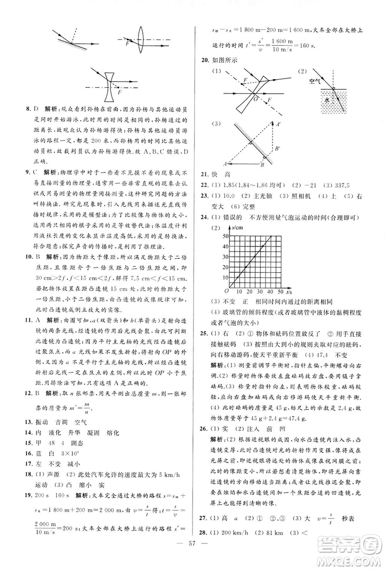 2018亮點給力大試卷物理八年級上冊江蘇版答案