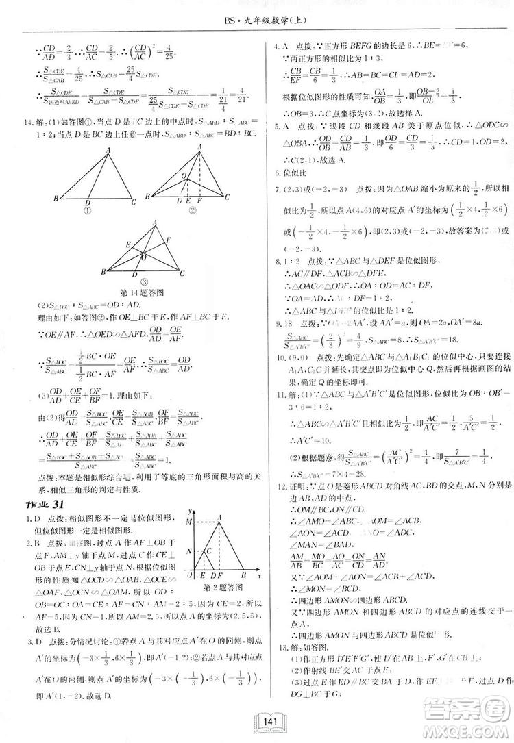 啟東中學作業(yè)本九年級上冊數(shù)學北師大版參考答案