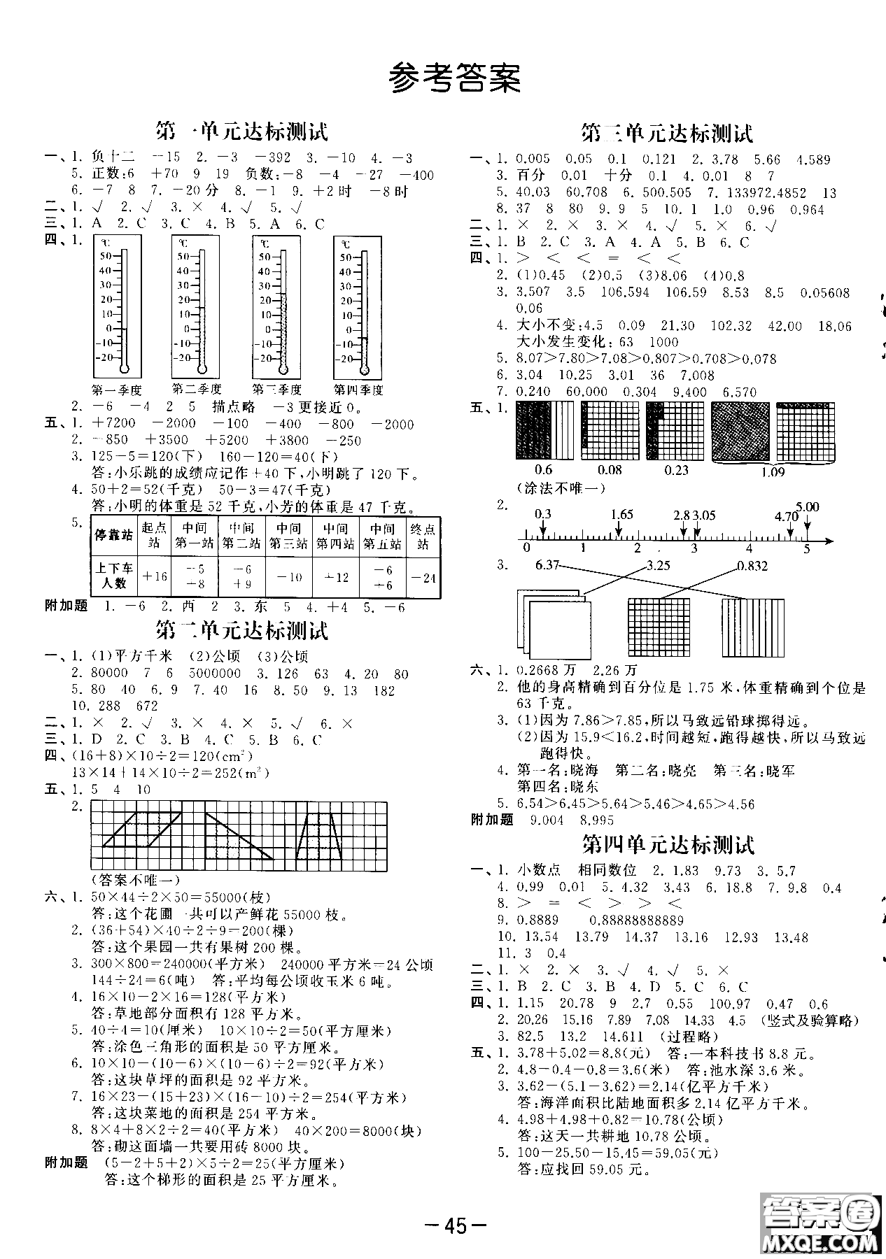 53天天練五年級數(shù)學上冊SJ蘇教版9787504197856參考答案