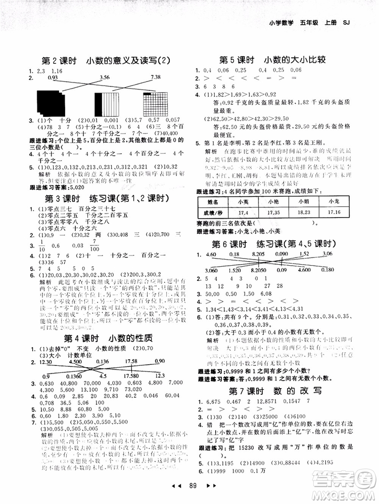 53天天練五年級數(shù)學上冊SJ蘇教版9787504197856參考答案