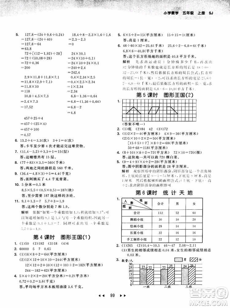 53天天練五年級數(shù)學上冊SJ蘇教版9787504197856參考答案