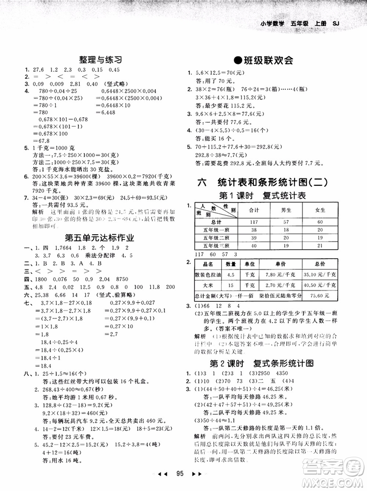 53天天練五年級數(shù)學上冊SJ蘇教版9787504197856參考答案