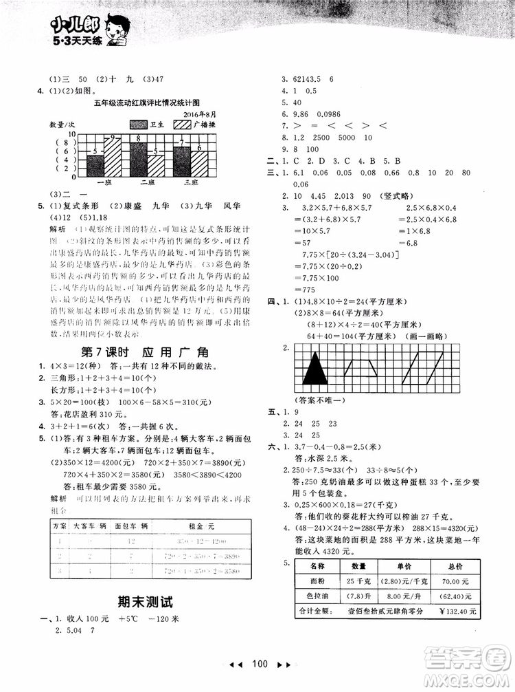 53天天練五年級數(shù)學上冊SJ蘇教版9787504197856參考答案