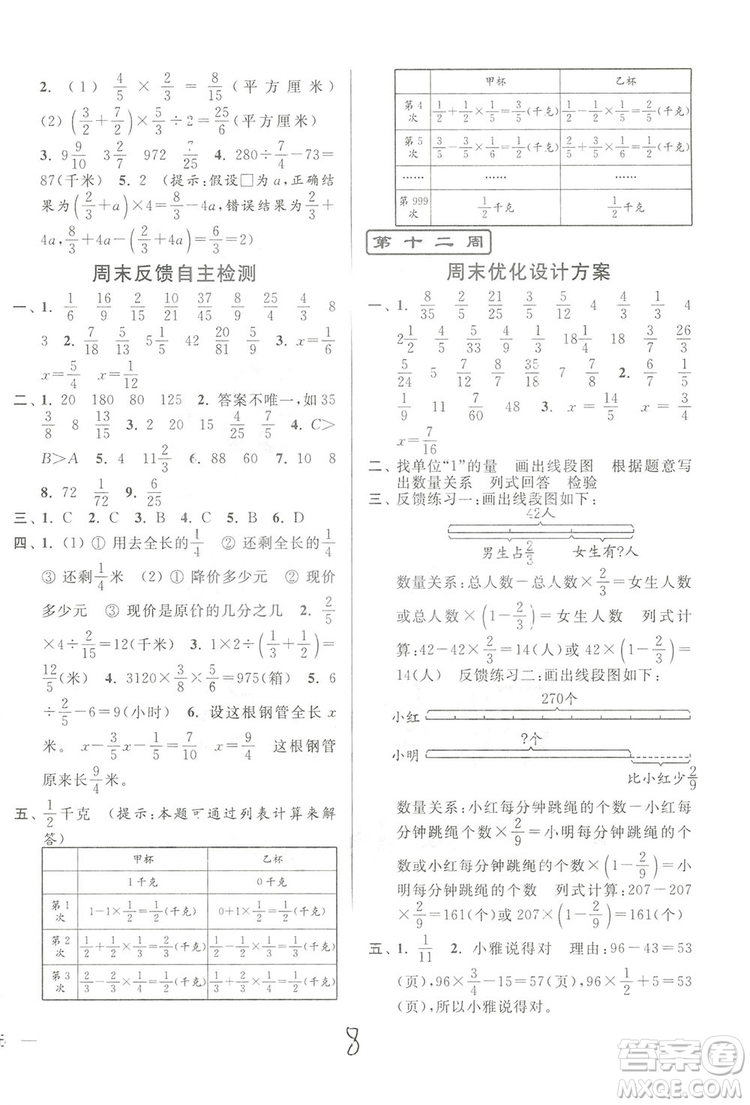 亮點(diǎn)給力2018周末優(yōu)化設(shè)計(jì)大試卷六年級(jí)上冊(cè)數(shù)學(xué)江蘇版答案