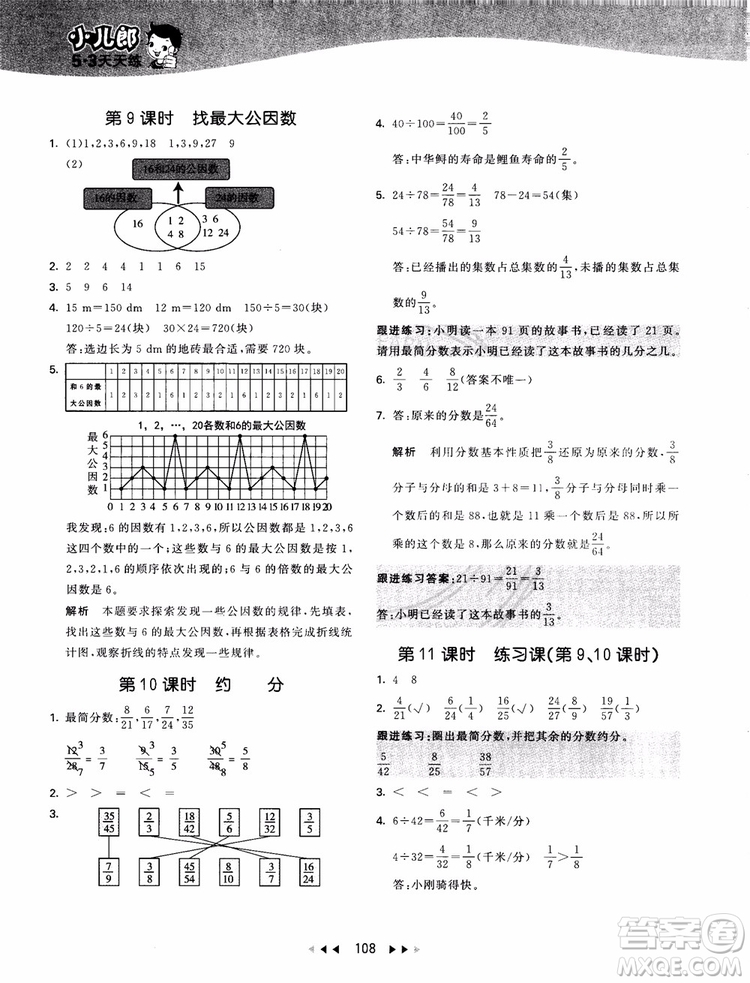 2018秋新版53天天練五年級(jí)上冊(cè)數(shù)學(xué)人教版參考答案