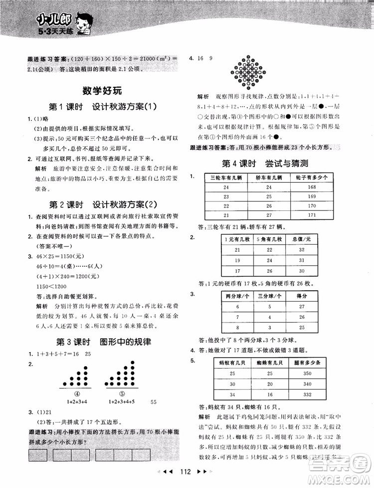 2018秋新版53天天練五年級(jí)上冊(cè)數(shù)學(xué)人教版參考答案