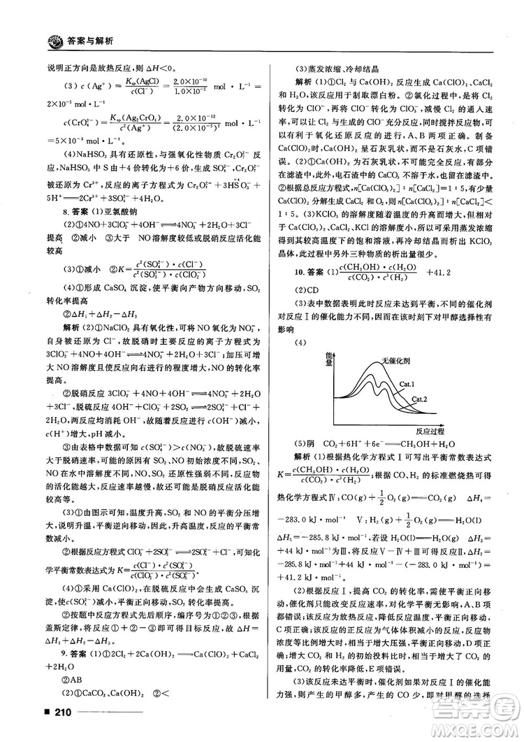 高考刷題資料2018十年高考一年好題高中化學(xué)參考答案