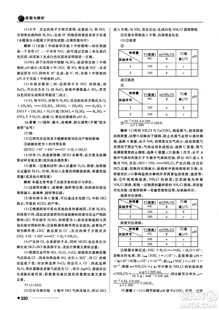 高考刷題資料2018十年高考一年好題高中化學(xué)參考答案