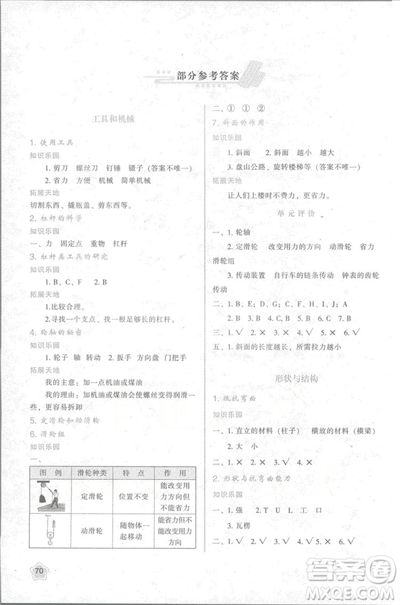 2018年新版小學生新課程學習與評價六年級科學上冊K版人教版答案