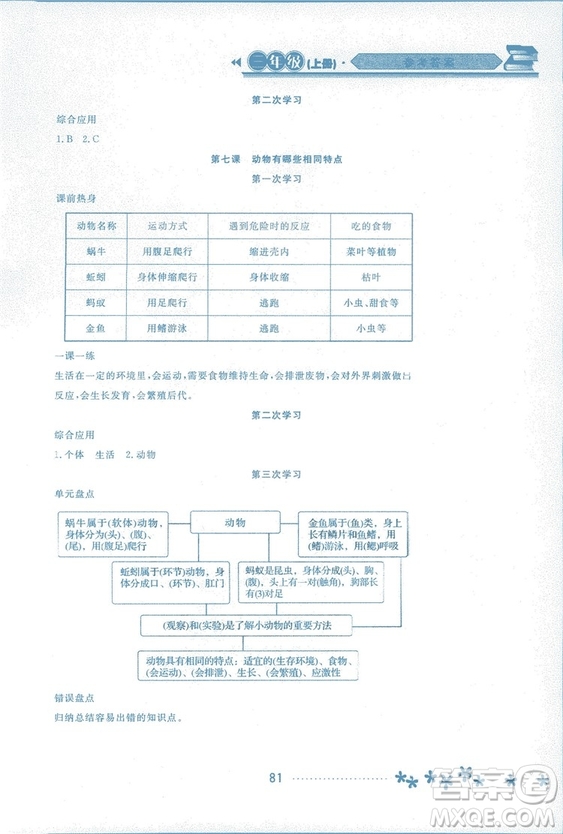 2018資源與評價科學三年級上冊教科版參考答案