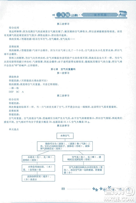 2018資源與評價科學(xué)三年級上冊教科版參考答案