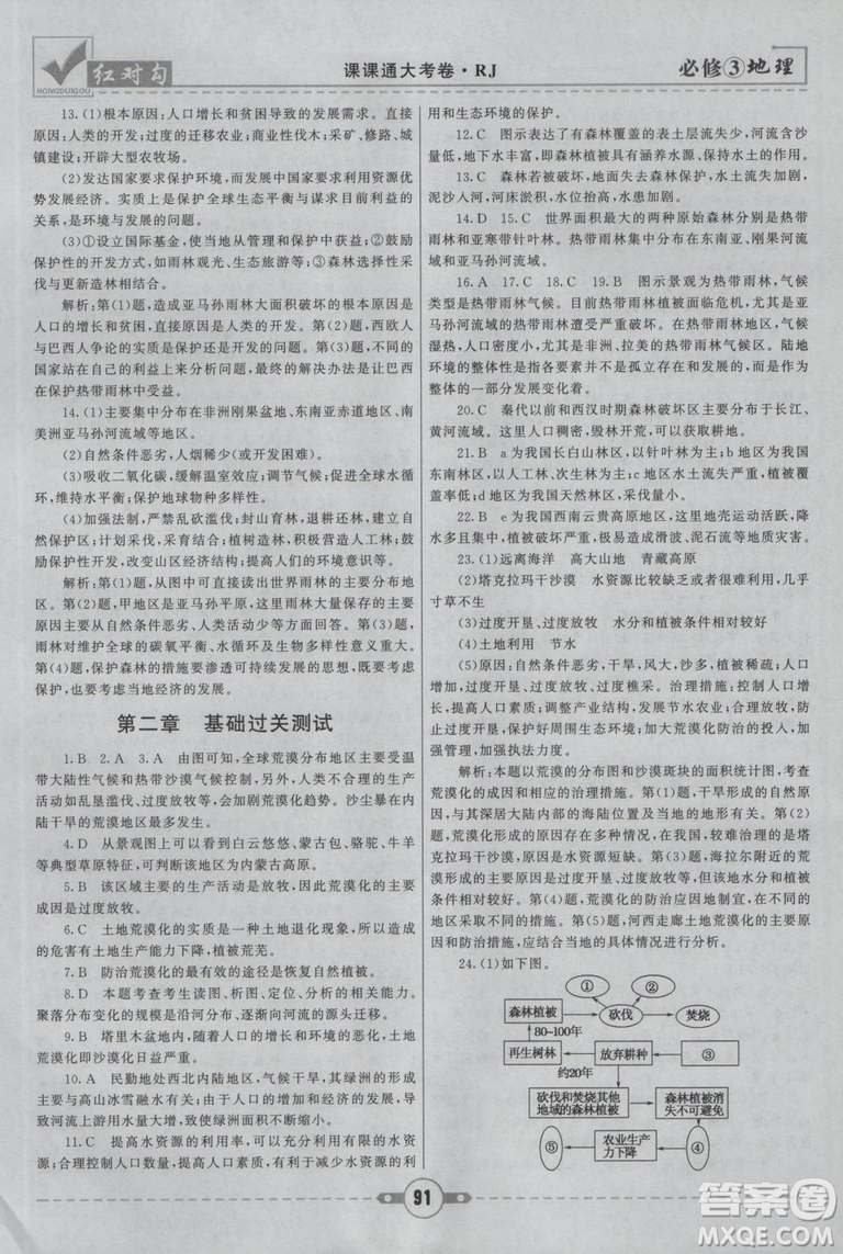 2019最新人教版紅對(duì)勾課課通大考卷高中地理必修3參考答案