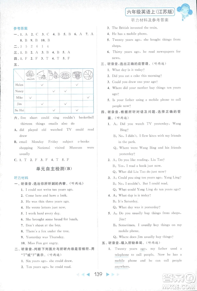 2018亮點給力聽力與讀寫提優(yōu)互動空間英語六年級上冊答案