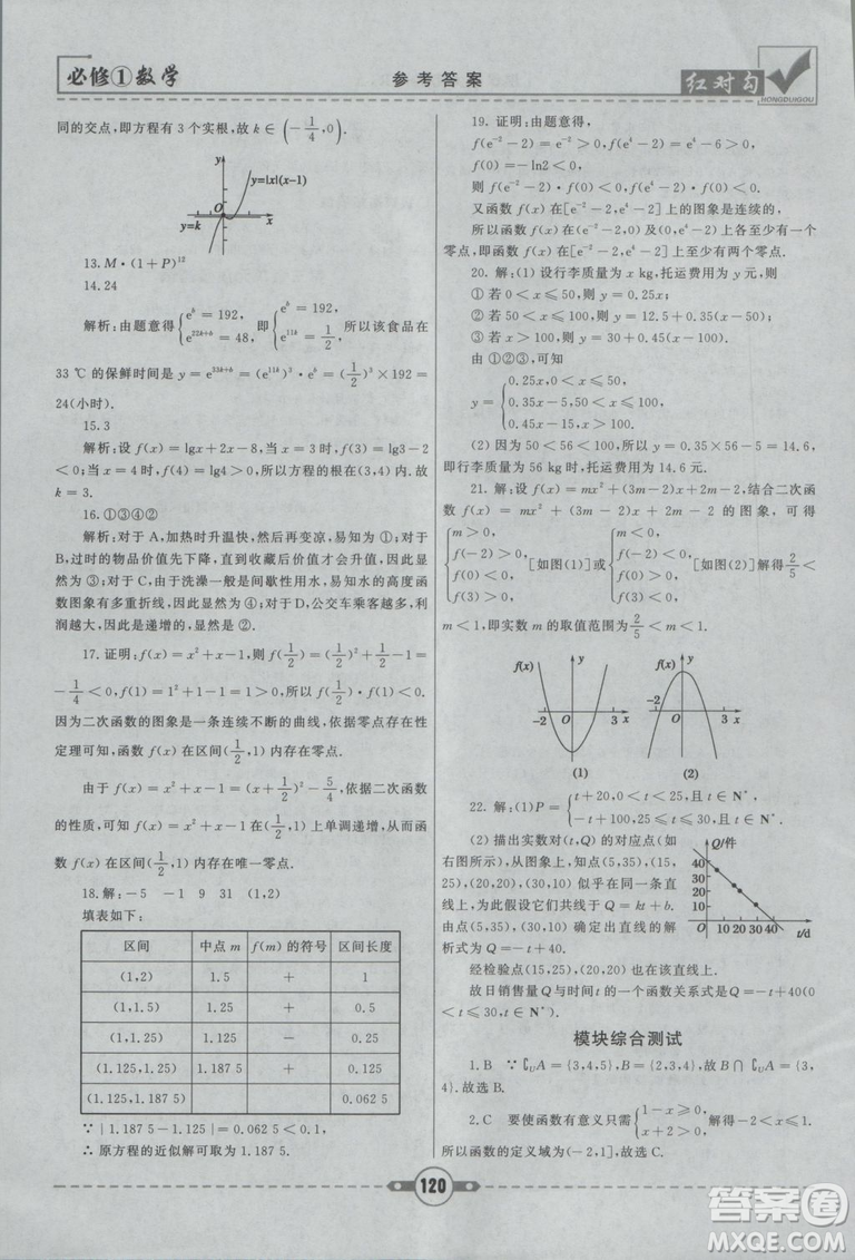 人教A版2019紅對勾課課通大考卷高中數(shù)學(xué)必修1參考答案