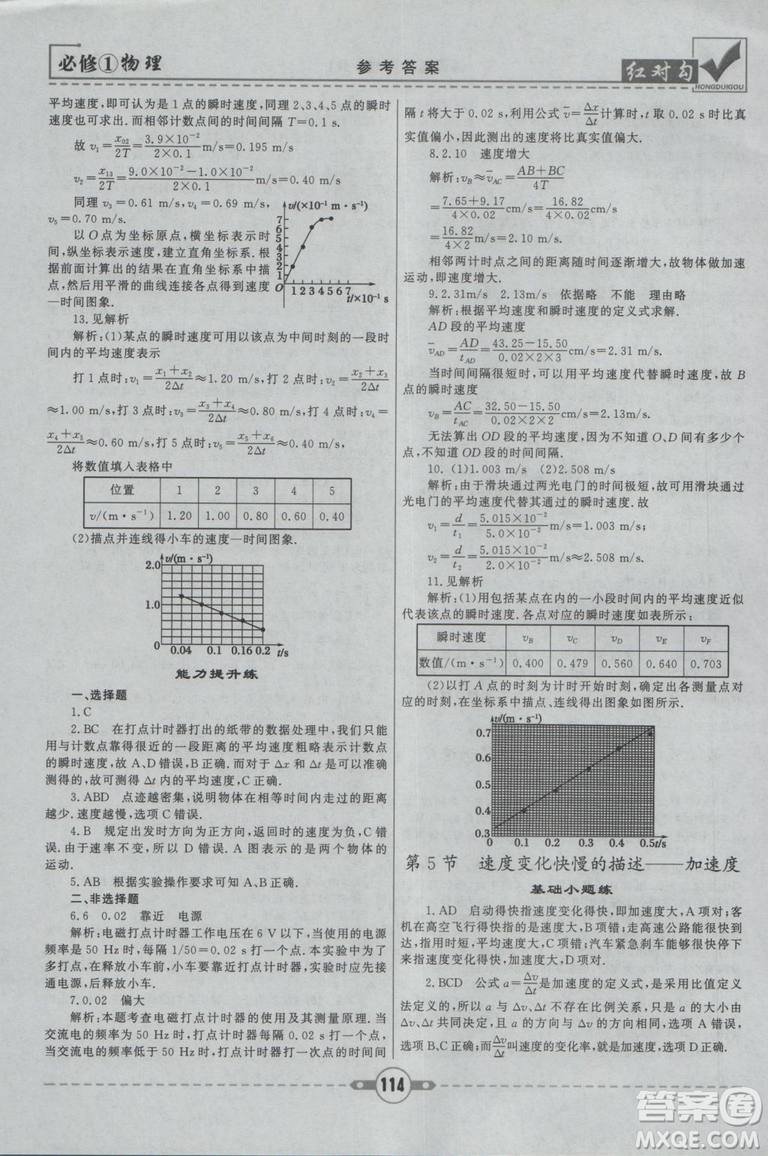 2019人教版紅對勾課課通大考卷高中物理必修1參考答案