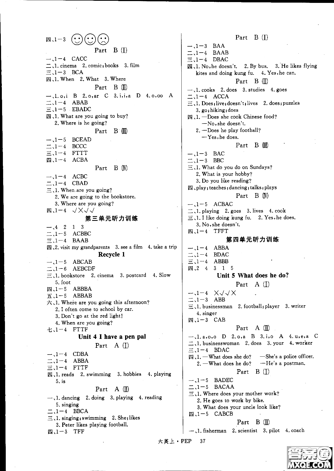 9787563491667新課標(biāo)人教版優(yōu)翼學(xué)練優(yōu)六年級(jí)英語PEP上冊(cè)參考答案