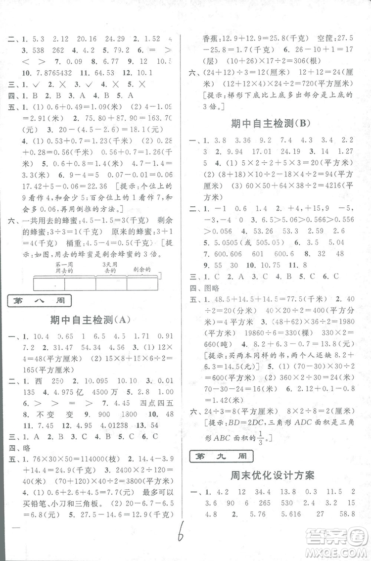 2018亮點給力周末優(yōu)化設(shè)計大試卷數(shù)學(xué)五年級上冊新課標(biāo)江蘇版答案