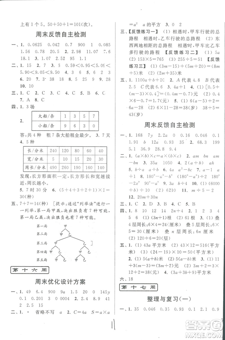 2018亮點給力周末優(yōu)化設(shè)計大試卷數(shù)學(xué)五年級上冊新課標(biāo)江蘇版答案