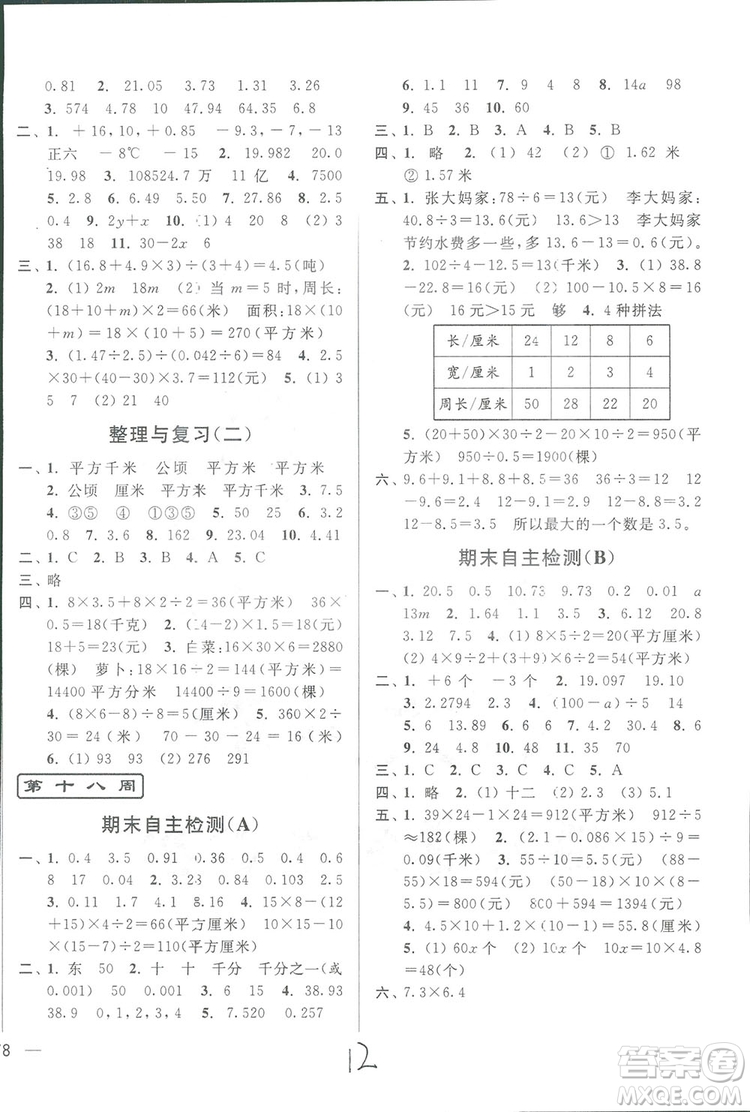 2018亮點給力周末優(yōu)化設(shè)計大試卷數(shù)學(xué)五年級上冊新課標(biāo)江蘇版答案