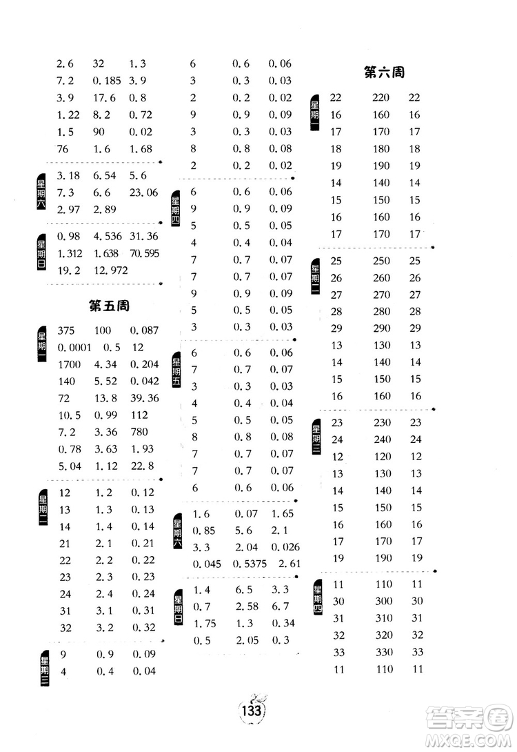 2018秋小學(xué)數(shù)學(xué)計算高手5五年級上冊人教版參考答案