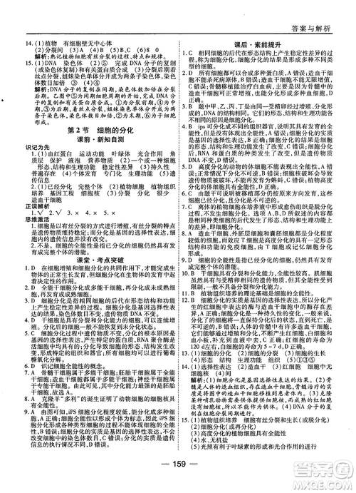 人教版45分鐘課時(shí)作業(yè)與單元測(cè)試高中生物必修1參考答案