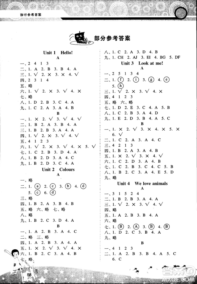 2018新課程學(xué)習(xí)輔導(dǎo)小學(xué)3三年級(jí)上冊(cè)英語(yǔ)人教版參考答案