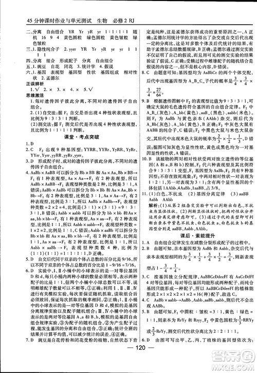 45分鐘課時作業(yè)與單元測試人教版高中生物必修2參考答案