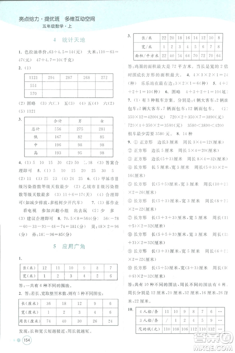 亮點給力提優(yōu)班2018多維互動空間五年級數(shù)學上冊江蘇版答案