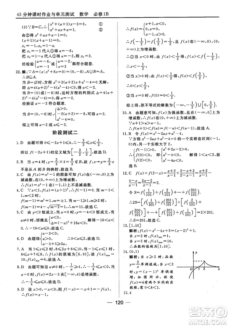 45分鐘課時(shí)作業(yè)與單元測試人教B版高中數(shù)學(xué)必修1參考答案