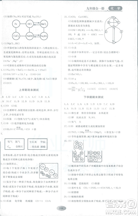 2018資源與評價九年級化學全一冊人教版參考答案