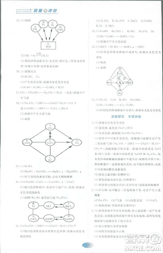 2018資源與評價九年級化學全一冊人教版參考答案