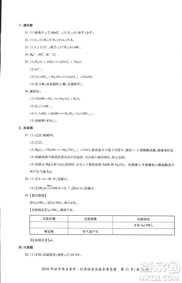 2018年資源與評價中考全程總復(fù)習(xí)化學(xué)D版參考答案