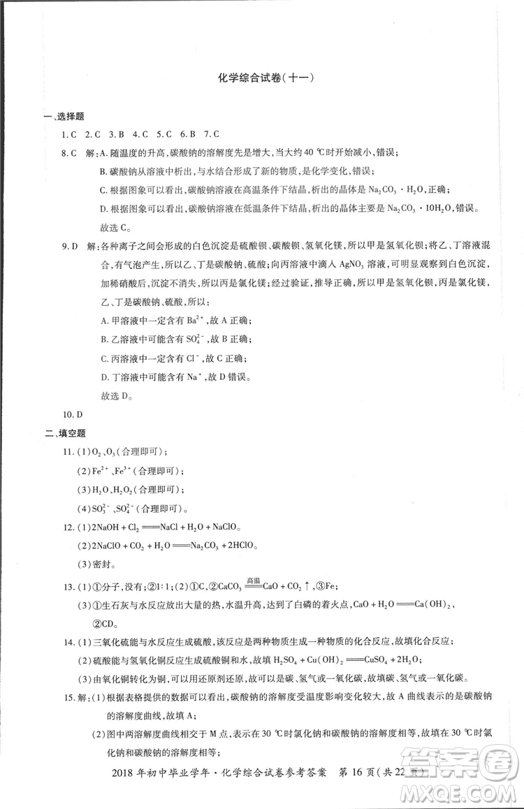 2018年資源與評價中考全程總復(fù)習(xí)化學(xué)D版參考答案